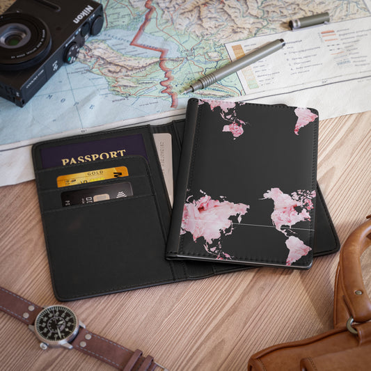Elegant Floral Passport Cover with World Map Design