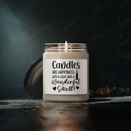 Scented Soy Candle - "Candles Are Happiness" - 9oz in White Jar