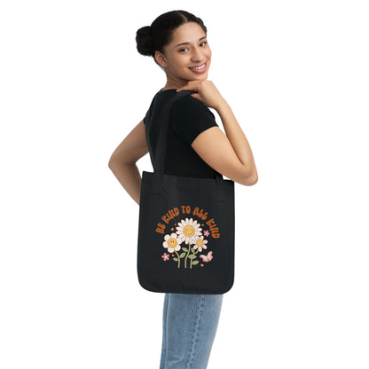 Be Kind to All Kind Organic Canvas Tote Bag - Eco-Friendly Floral Design