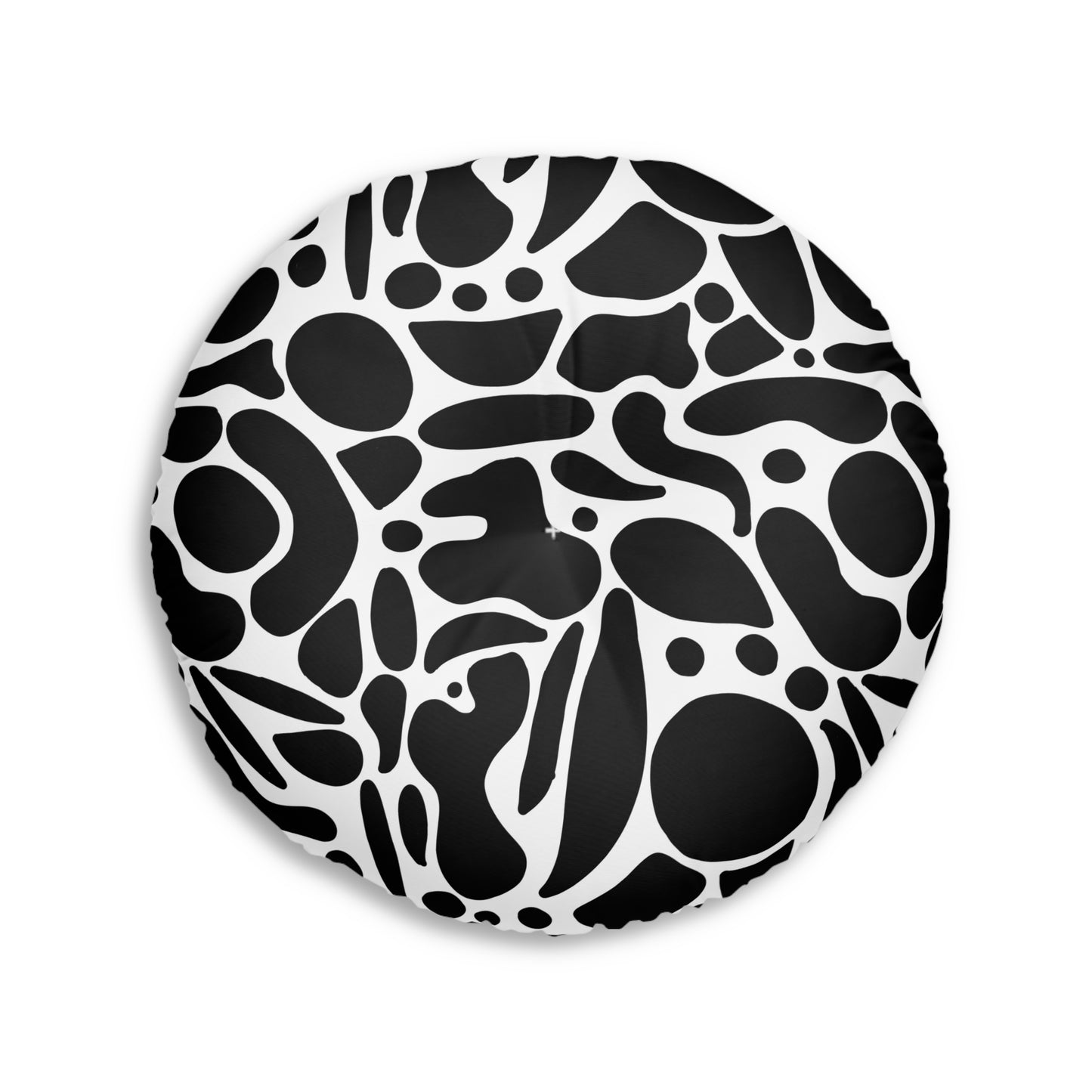 Modern Abstract Round Tufted Floor Pillow | Black & White Decor