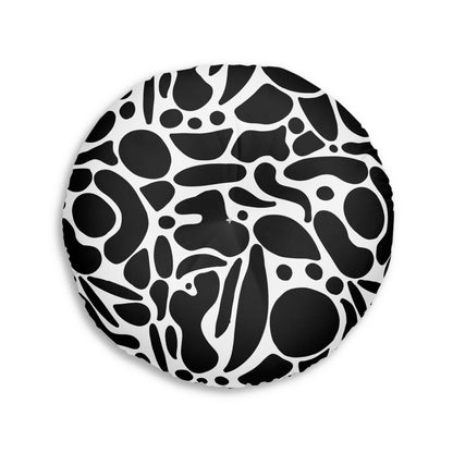 Modern Abstract Round Tufted Floor Pillow | Black & White Decor