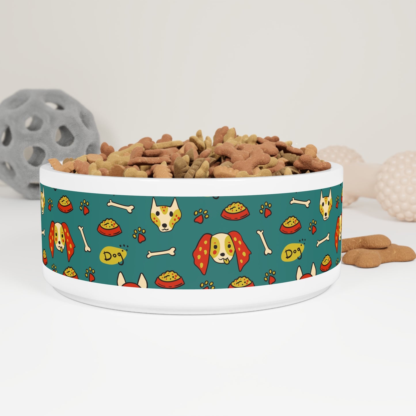 Funny Dog-Themed Pet Bowl with Bones and Treats Design