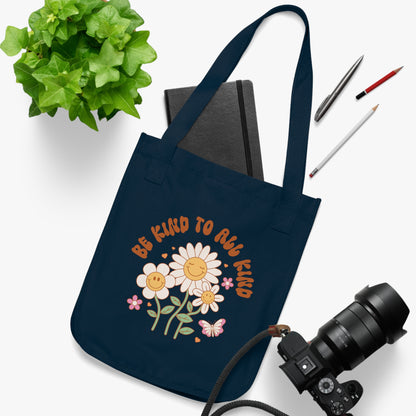 Be Kind to All Kind Organic Canvas Tote Bag - Eco-Friendly Floral Design