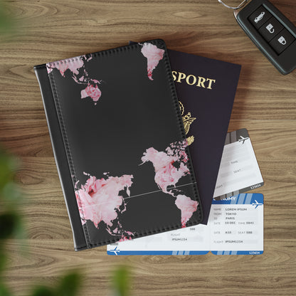 Elegant Floral Passport Cover with World Map Design