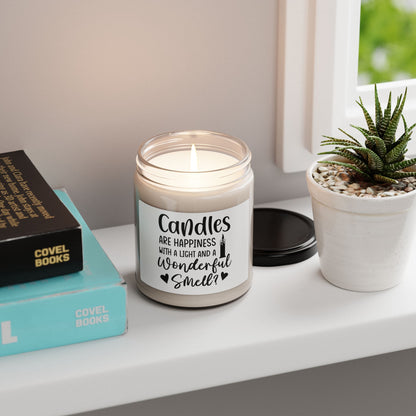 Scented Soy Candle - "Candles Are Happiness" - 9oz in White Jar