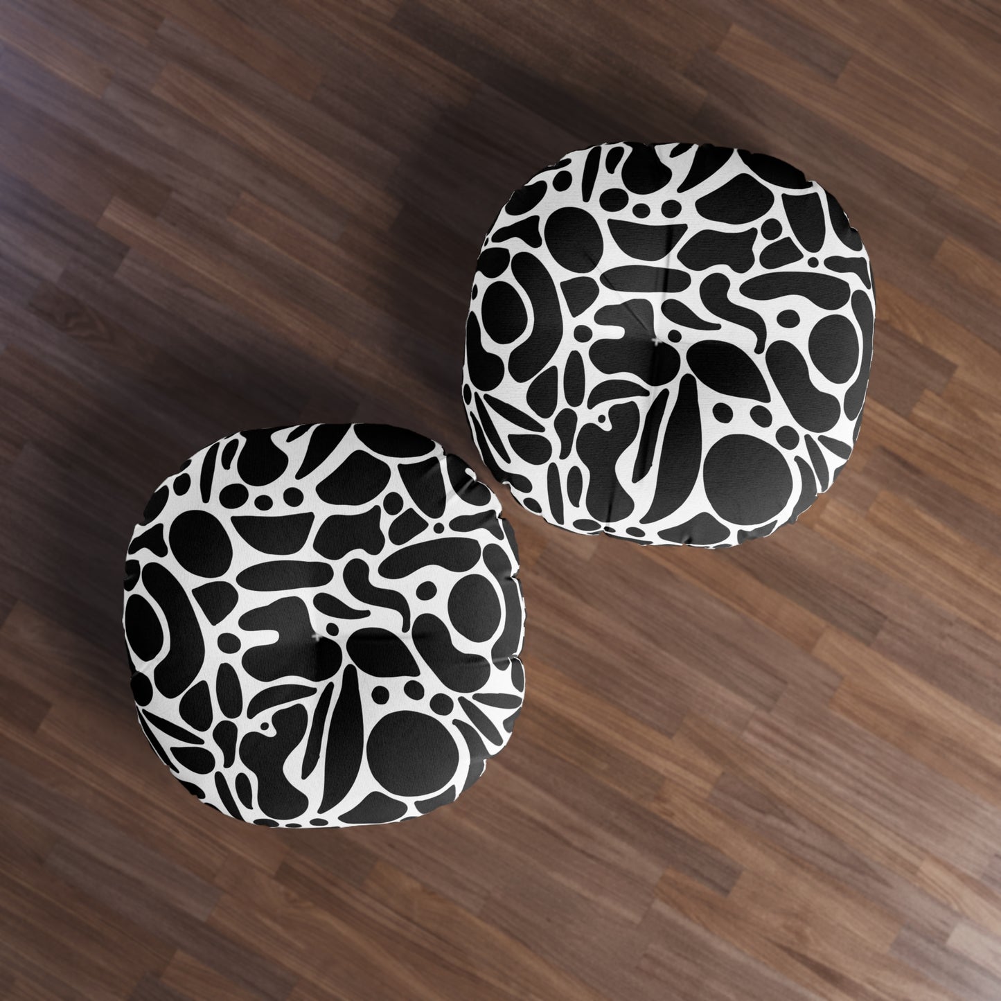 Modern Abstract Round Tufted Floor Pillow | Black & White Decor